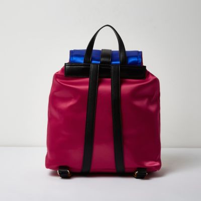 Pink satin colour blocked backpack
